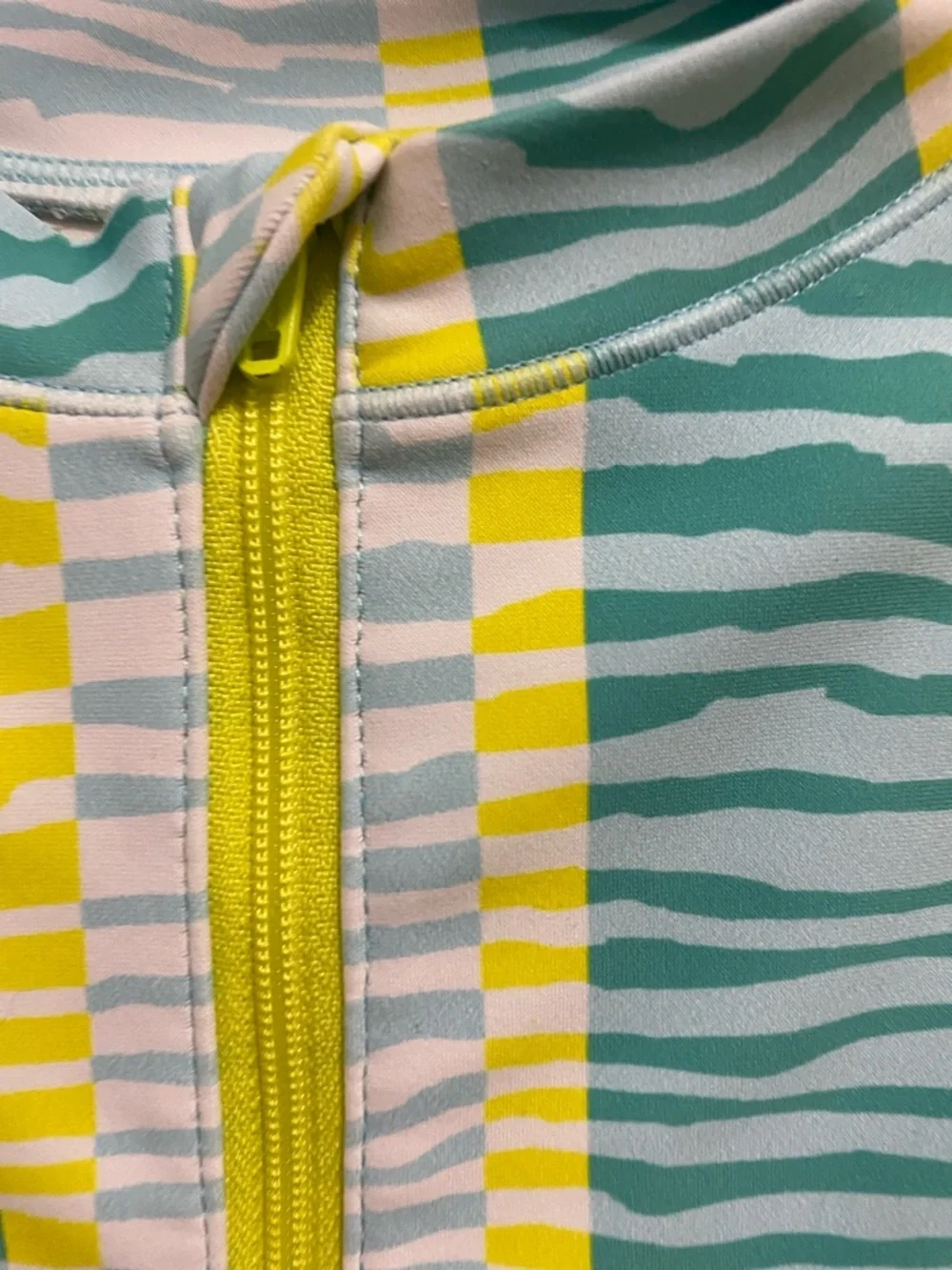Zella Girl Yellow and Aqua Long Sleeve One-Piece Rash Guard